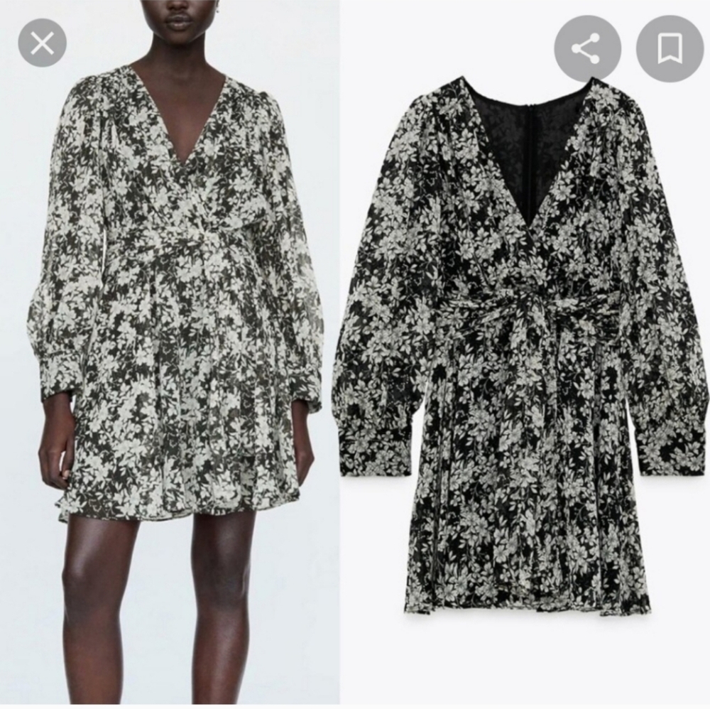 NWT ZARA Metallic Thread Floral Mini Dress, XS
